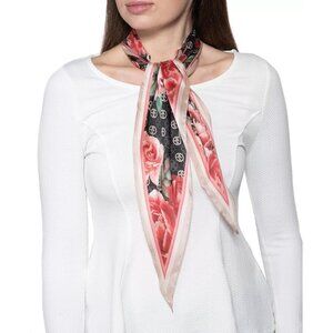 Giani Bernini Womens One Size Floral Peony Logo Kite Satin Neck Scarf Black 1439